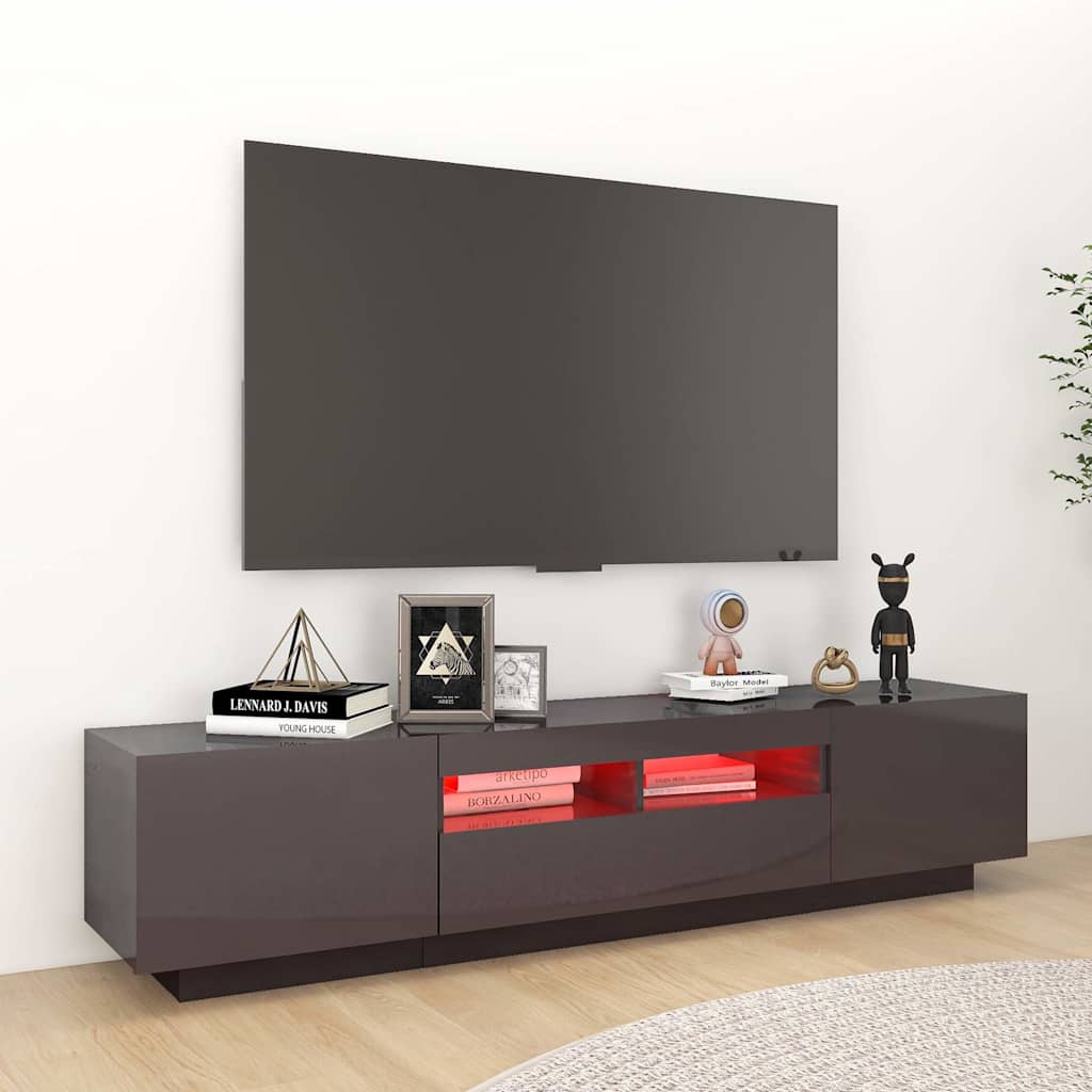 TV Cabinet with LED Lights High Gloss Grey 180x35x40 cm