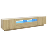 TV Cabinet with LED Lights Sonoma Oak 200x35x40 cm - Front View