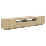 TV Cabinet with LED Lights Sonoma Oak 200x35x40 cm - Close-Up Angle