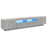 TV Cabinet with LED Lights Concrete Grey 200x35x40 cm - Front View