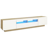 TV Cabinet with LED Lights White and Sonoma Oak 200x35x40 cm