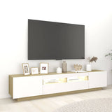 TV Cabinet with LED Lights White and Sonoma Oak 200x35x40 cm - Side View