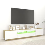 TV Cabinet with LED Lights White and Sonoma Oak 200x35x40 cm - 45-Degree Angle