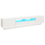TV Cabinet with LED Lights High Gloss White 200x35x40 cm - Front View