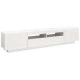 TV Cabinet with LED Lights High Gloss White 200x35x40 cm - Close-Up Angle