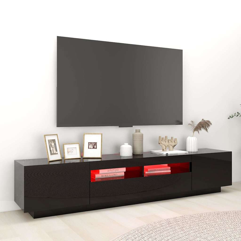 TV Cabinet with LED Lights High Gloss Black 200x35x40 cm