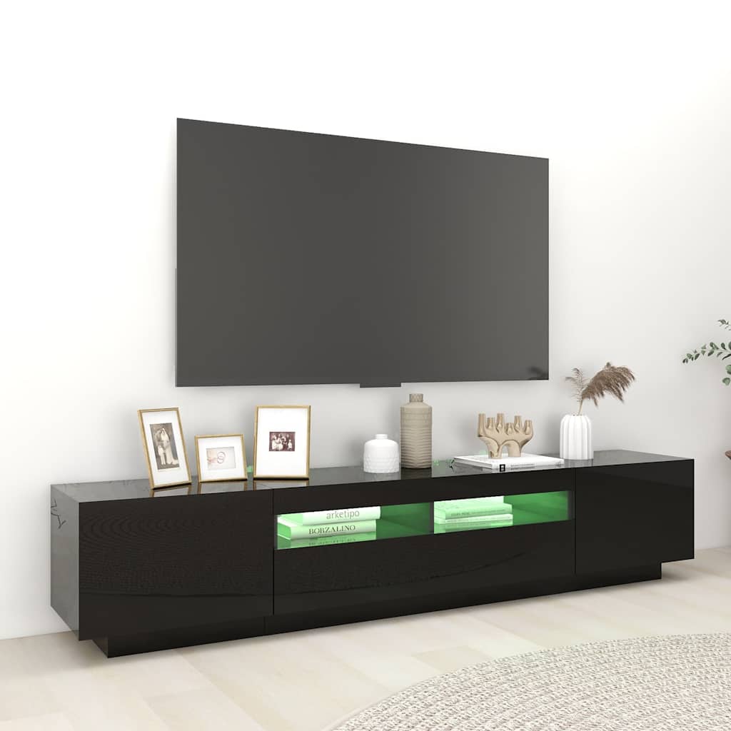 TV Cabinet with LED Lights High Gloss Black 200x35x40 cm