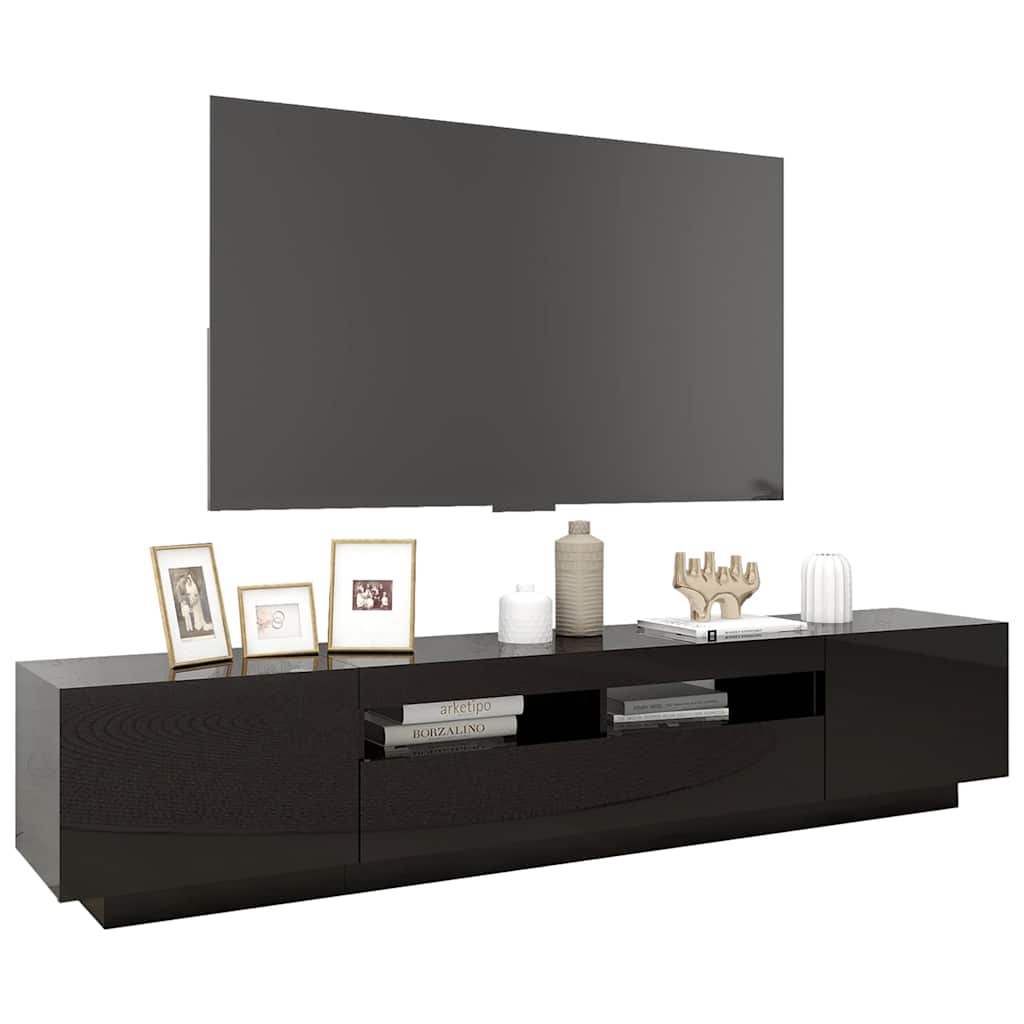 TV Cabinet with LED Lights High Gloss Black 200x35x40 cm
