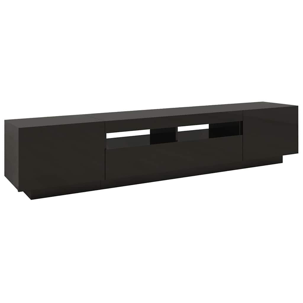 TV Cabinet with LED Lights High Gloss Black 200x35x40 cm