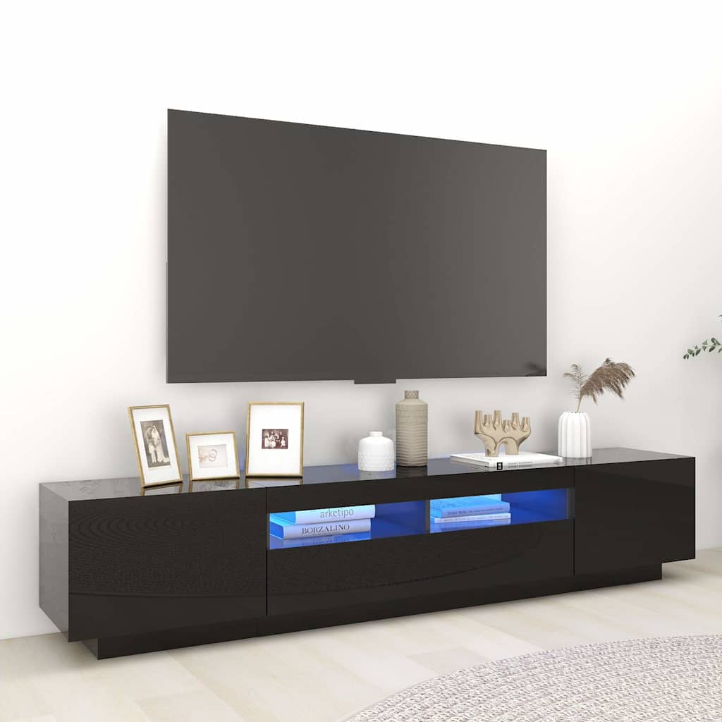 TV Cabinet with LED Lights High Gloss Black 200x35x40 cm