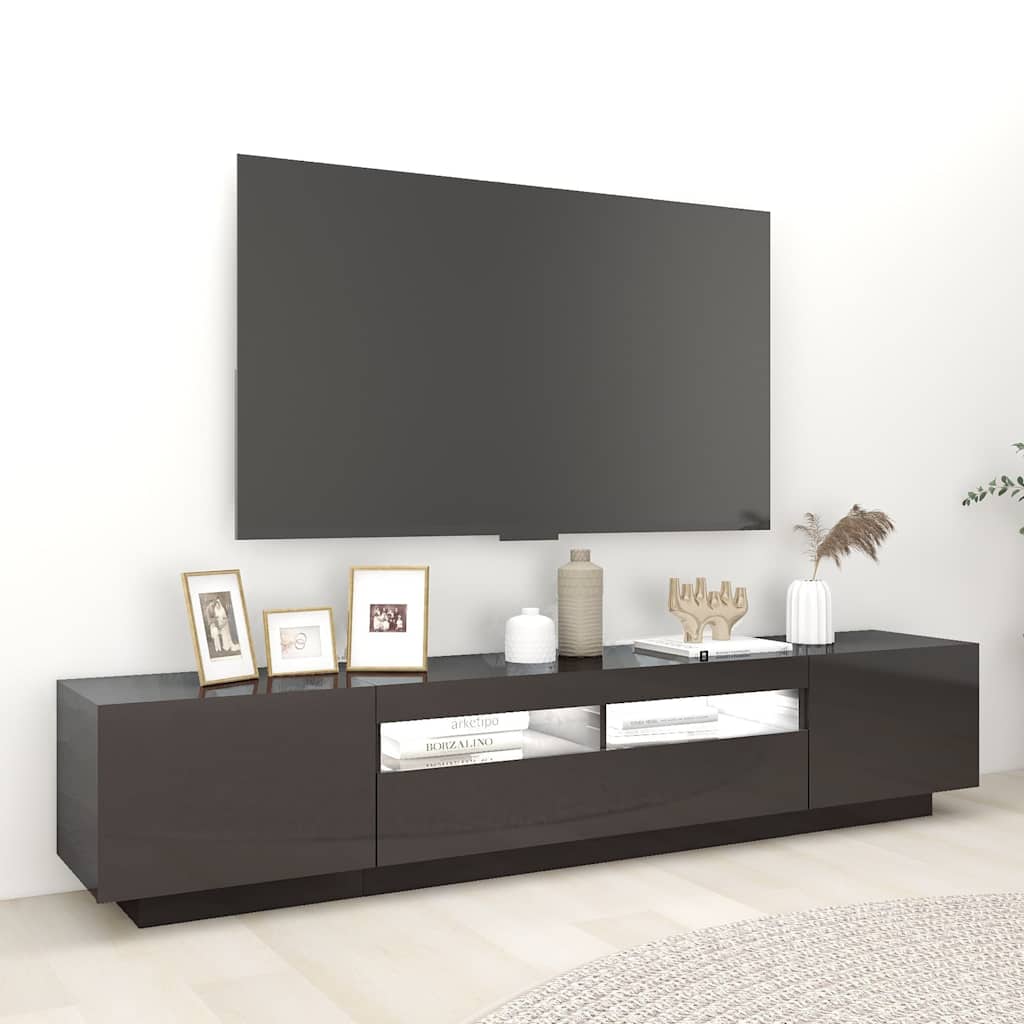 TV Cabinet with LED Lights High Gloss Grey 200x35x40 cm