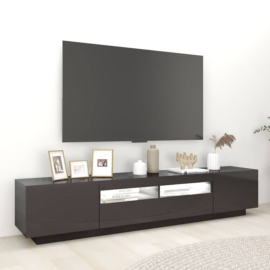 TV Cabinet with LED Lights High Gloss Grey 200x35x40 cm