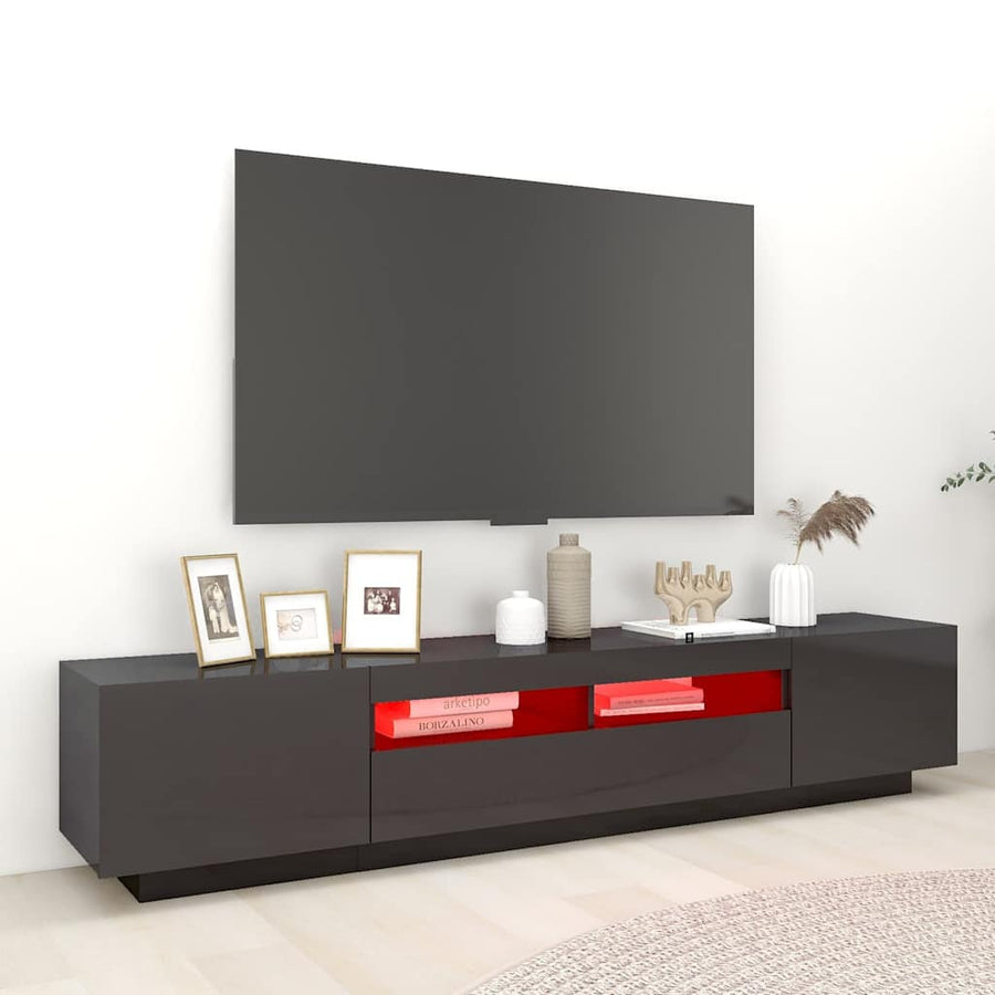 TV Cabinet with LED Lights High Gloss Grey 200x35x40 cm