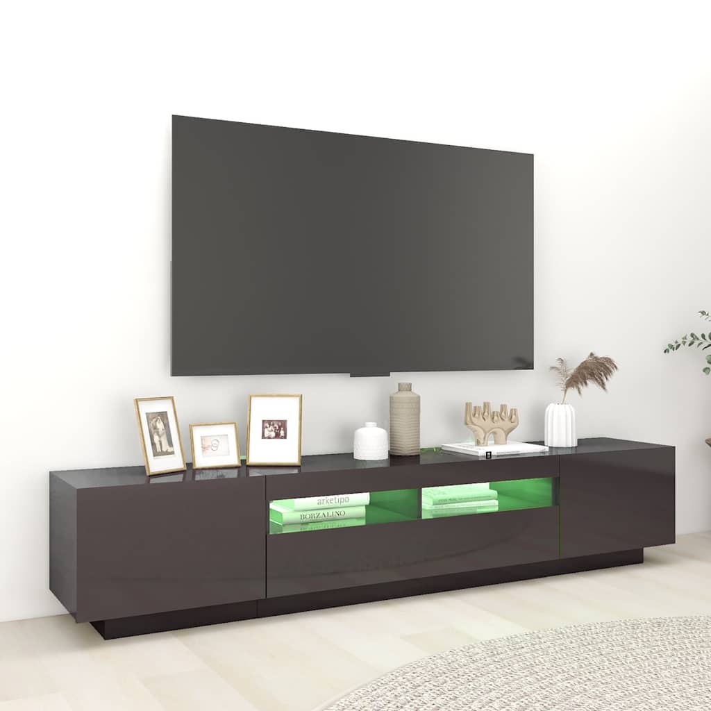 TV Cabinet with LED Lights High Gloss Grey 200x35x40 cm
