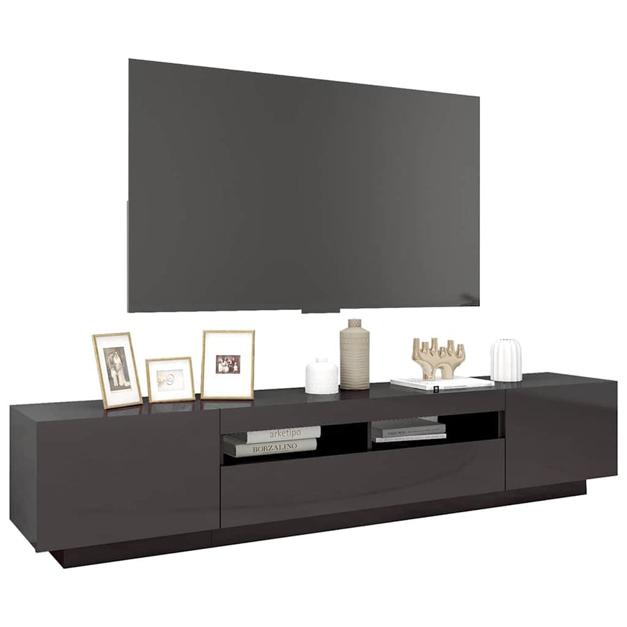 TV Cabinet with LED Lights High Gloss Grey 200x35x40 cm