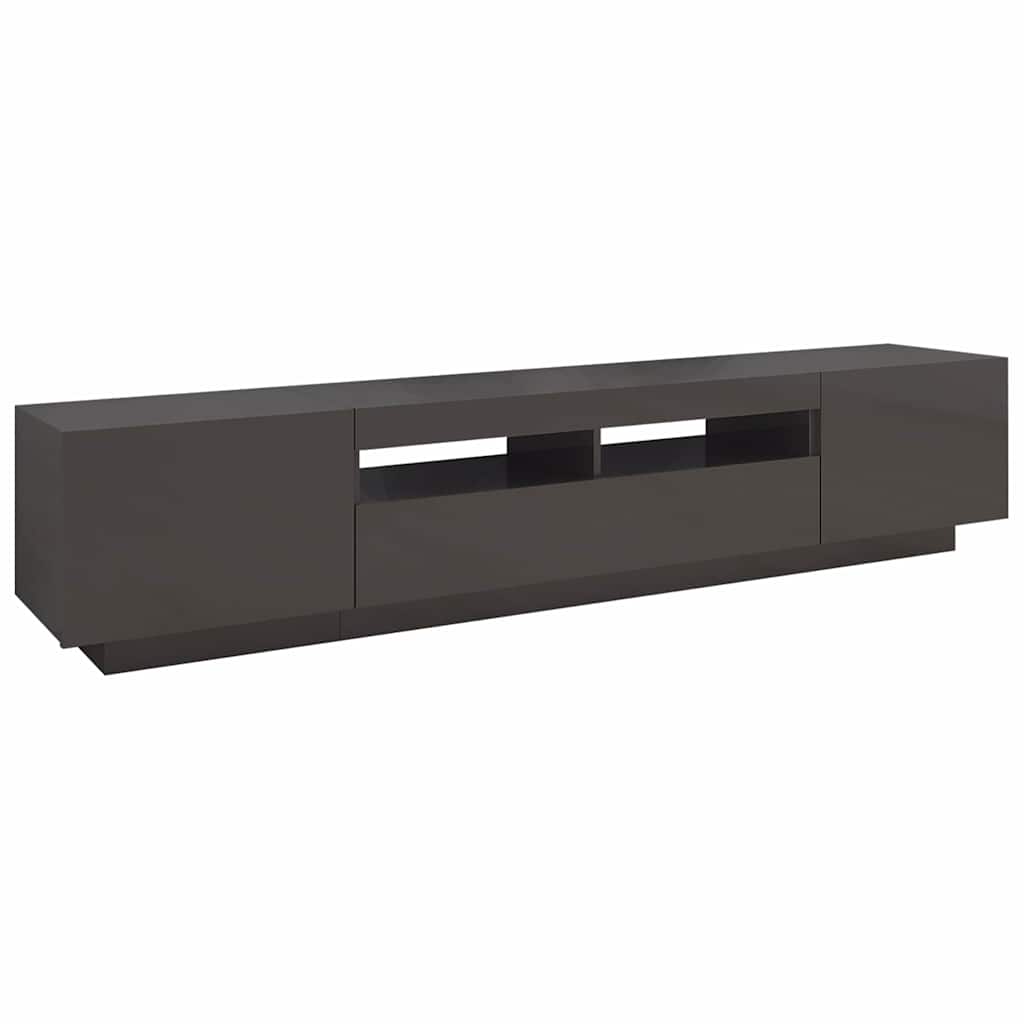 TV Cabinet with LED Lights High Gloss Grey 200x35x40 cm