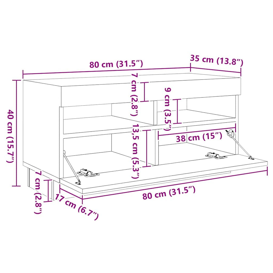 TV Cabinet with LED Lights Black 260x35x40 cm