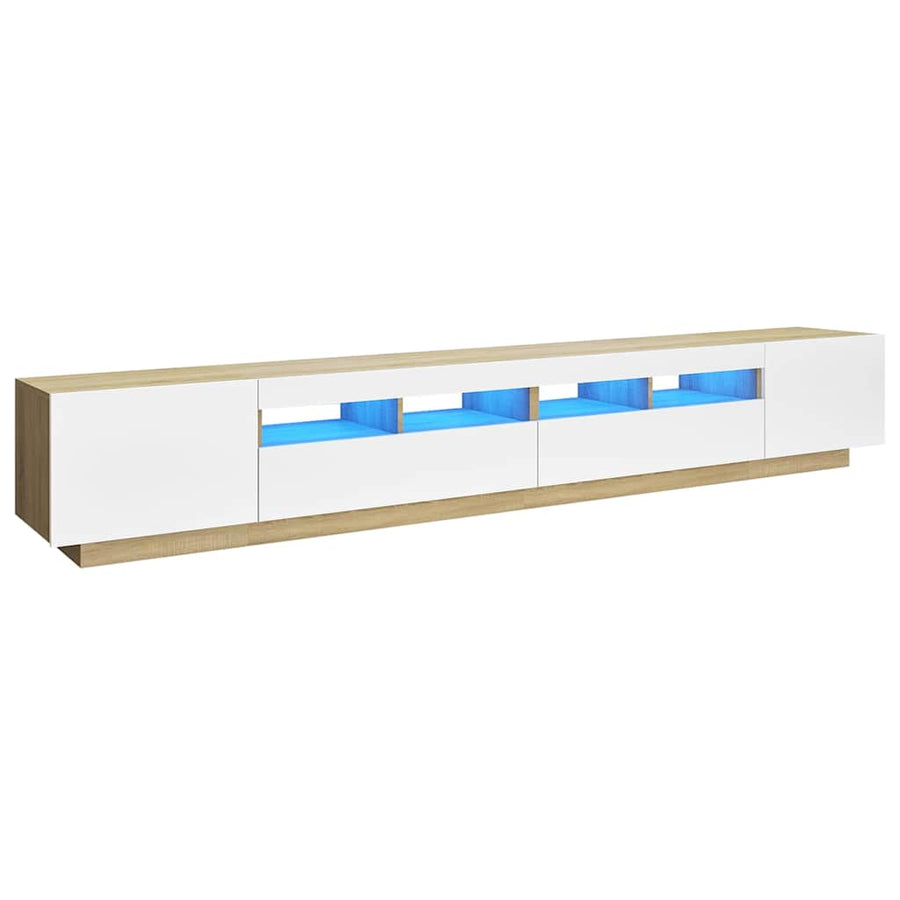 TV Cabinet with LED Lights White and Sonoma Oak 260x35x40 cm