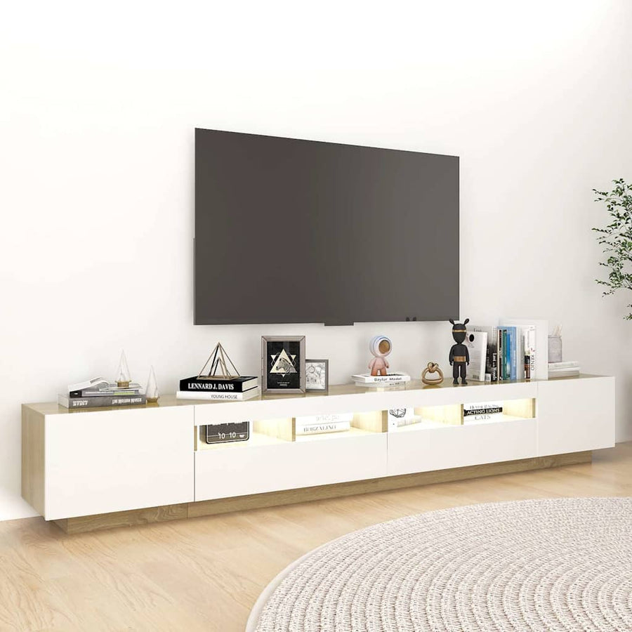TV Cabinet with LED Lights White and Sonoma Oak 260x35x40 cm
