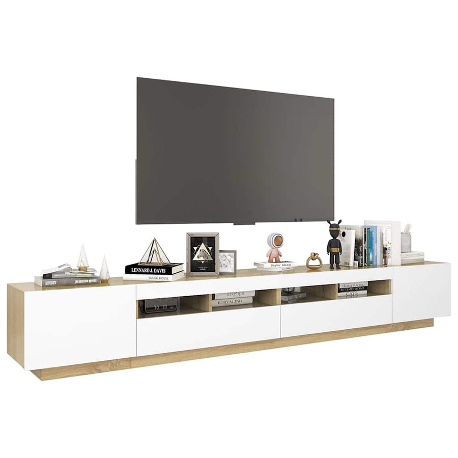 TV Cabinet with LED Lights White and Sonoma Oak 260x35x40 cm