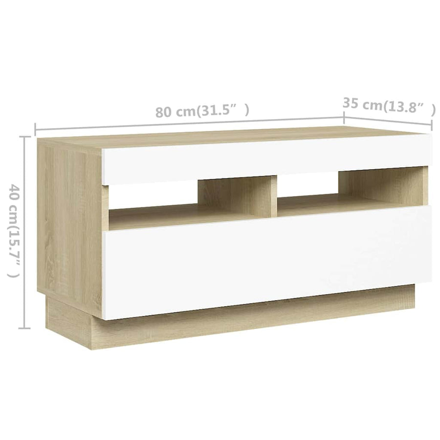 TV Cabinet with LED Lights White and Sonoma Oak 260x35x40 cm