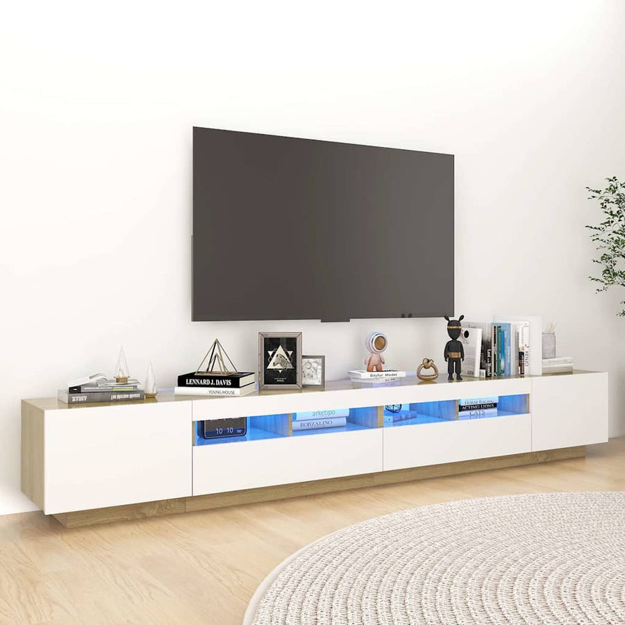 TV Cabinet with LED Lights White and Sonoma Oak 260x35x40 cm