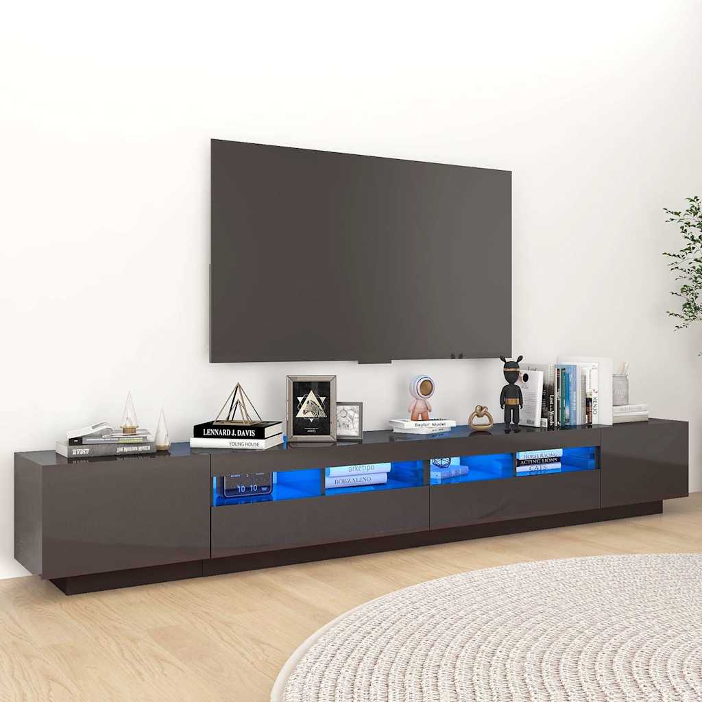 TV Cabinet with LED Lights High Gloss Grey 260x35x40 cm