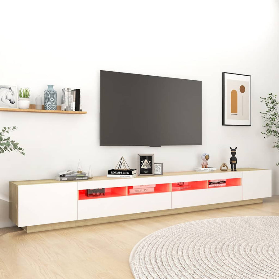 TV Cabinet with LED Lights White and Sonoma Oak 300x35x40 cm
