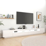 TV Cabinet with LED Lights High Gloss White 300x35x40 cm - Side View