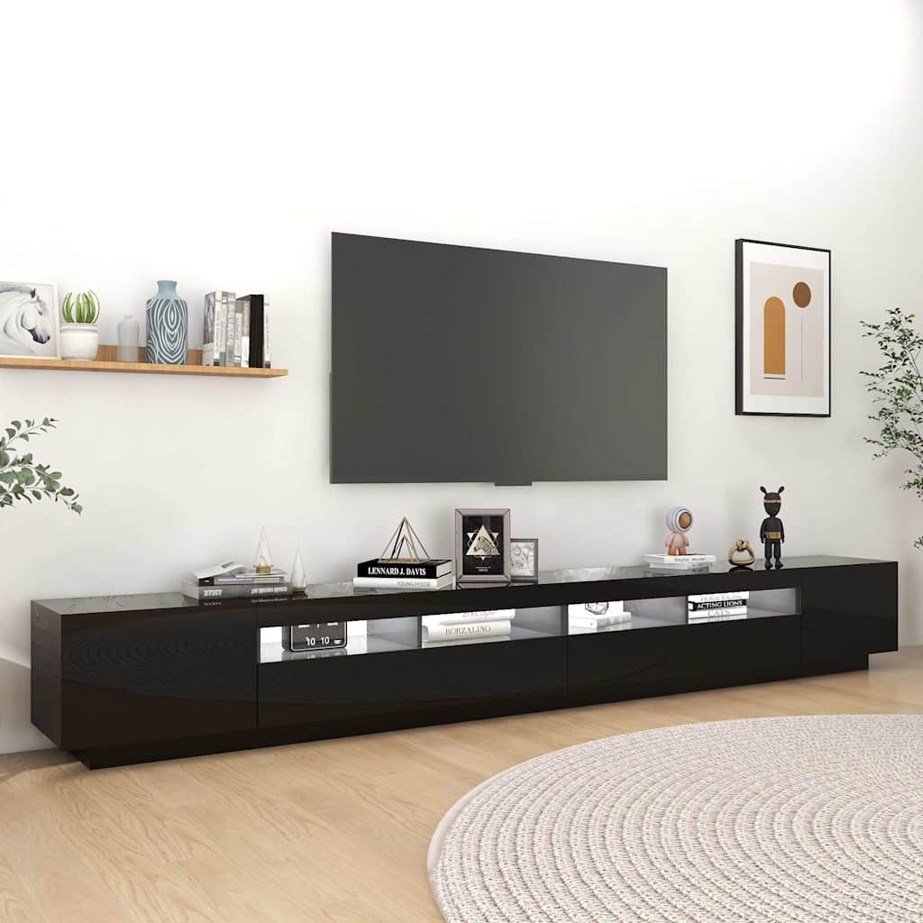 TV Cabinet with LED Lights High Gloss Black 300x35x40 cm