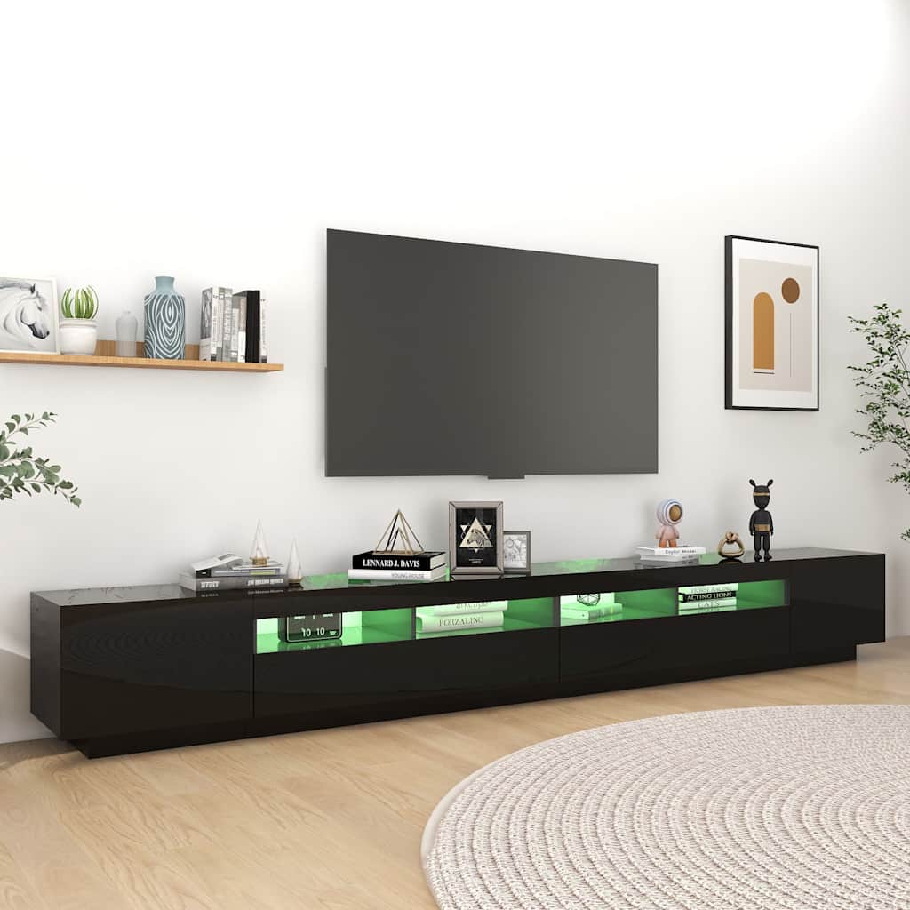 TV Cabinet with LED Lights High Gloss Black 300x35x40 cm