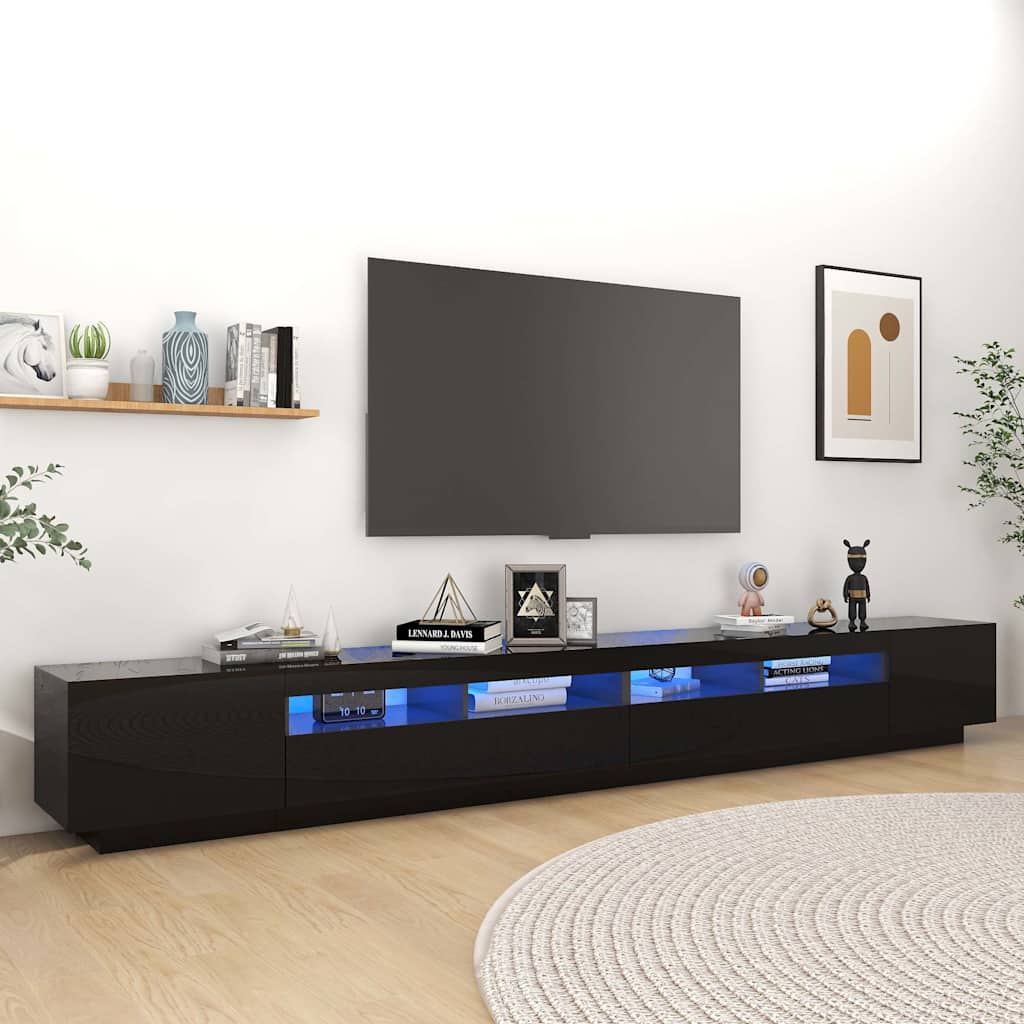TV Cabinet with LED Lights High Gloss Black 300x35x40 cm