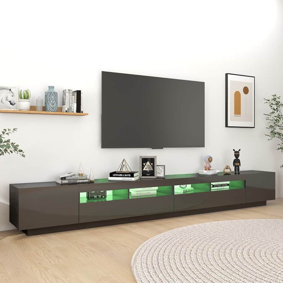 TV Cabinet with LED Lights High Gloss Grey 300x35x40 cm