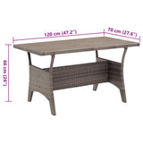 Garden Table Grey 120x70x66 cm Poly Rattan - 45-Degree Angle