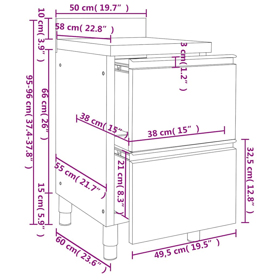 Commercial Kitchen Cabinets 2 pcs 50x60x96 cm Stainless Steel