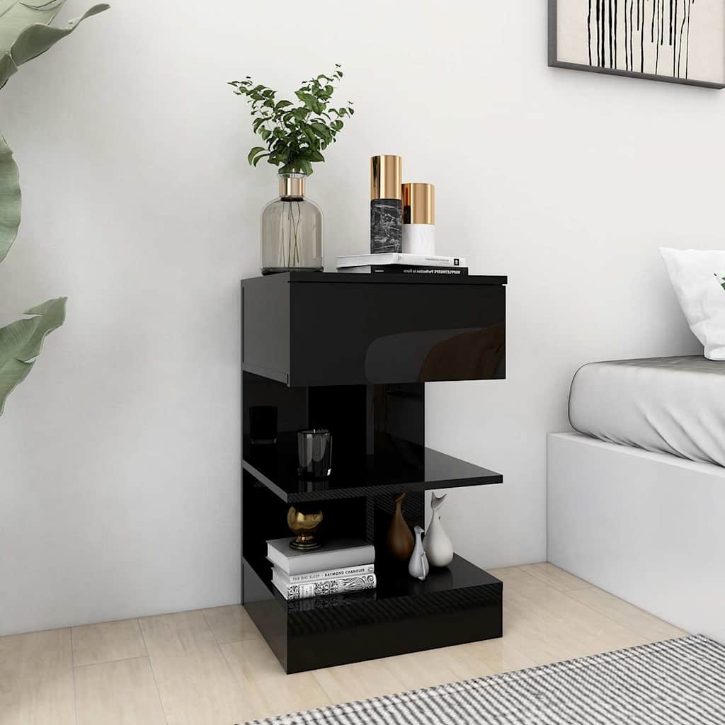 Bedside Cabinet High Gloss Black 40x35x65 cm Engineered Wood