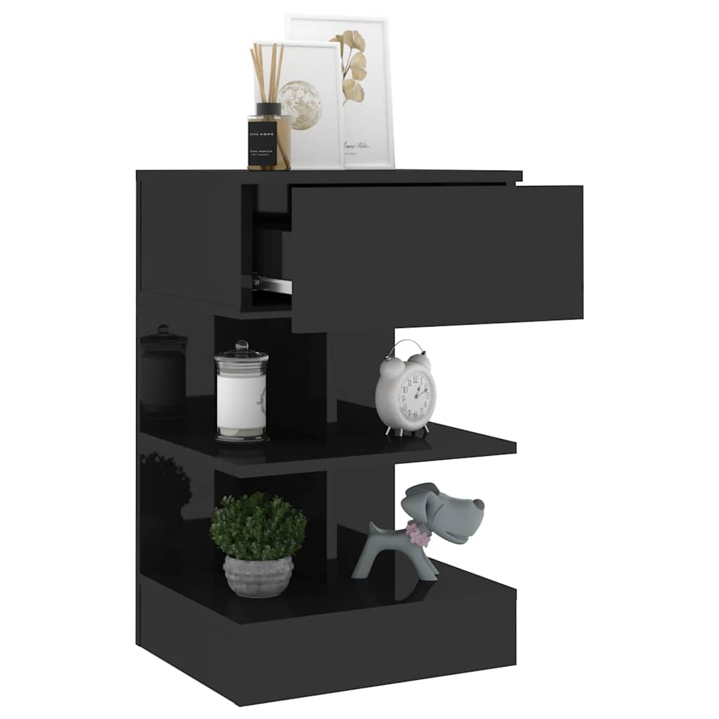 Bedside Cabinets 2 pcs High Gloss Black 40x35x65 cm
