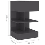 Bedside Cabinet High Gloss Grey 40x35x65 cm Engineered Wood