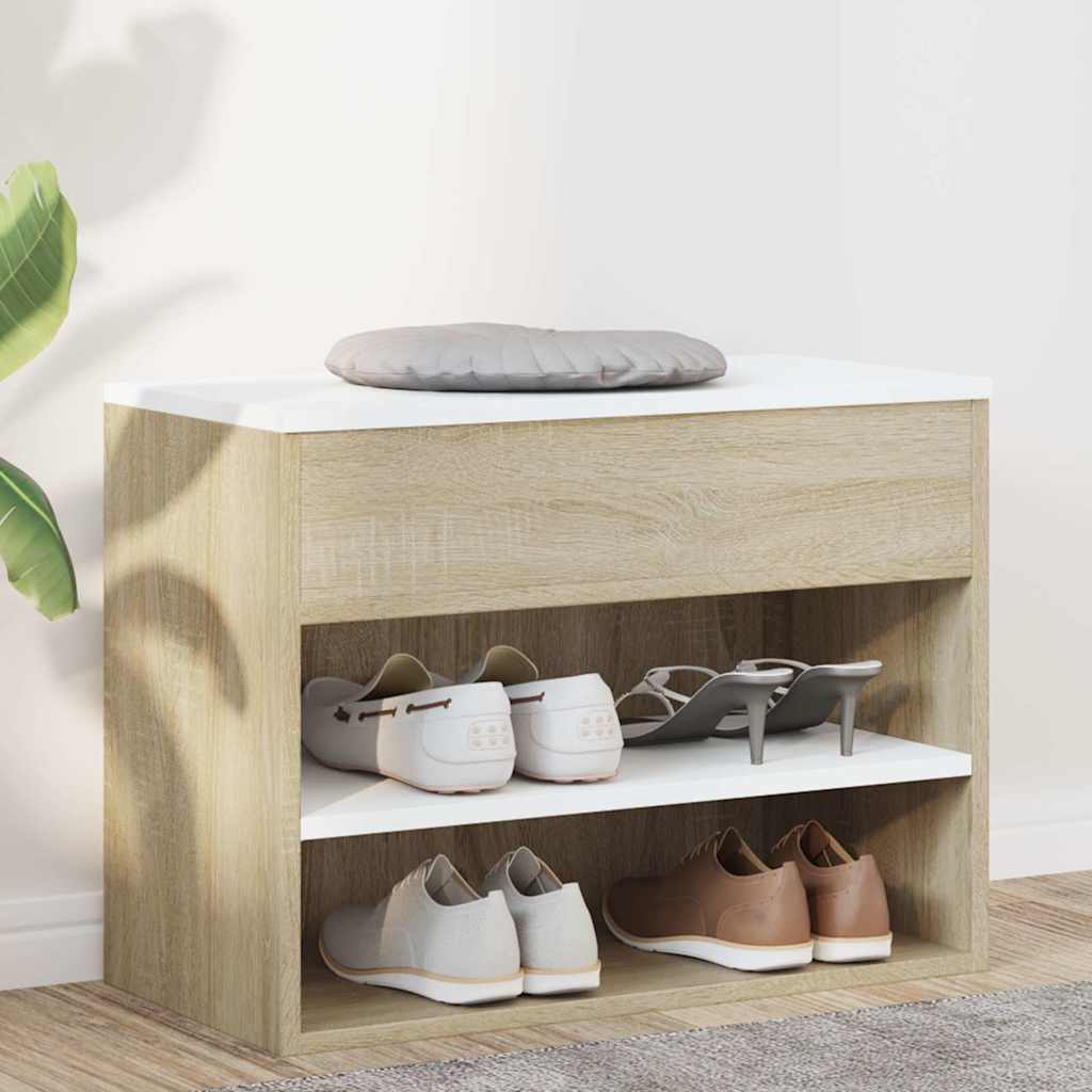 Shoe Bench White and Sonoma Oak 60x30x45 cm Engineered Wood