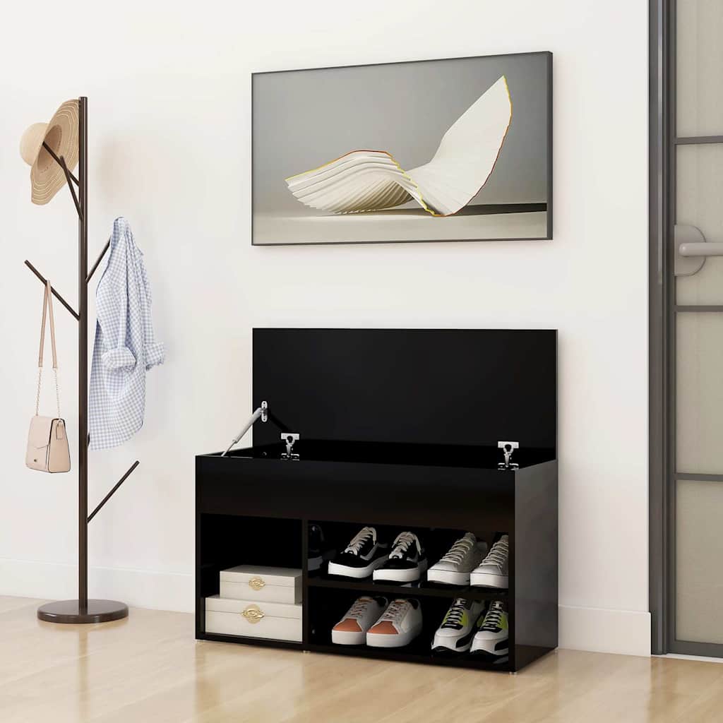 Shoe Bench High Gloss Black 80x30x45 cm Engineered Wood