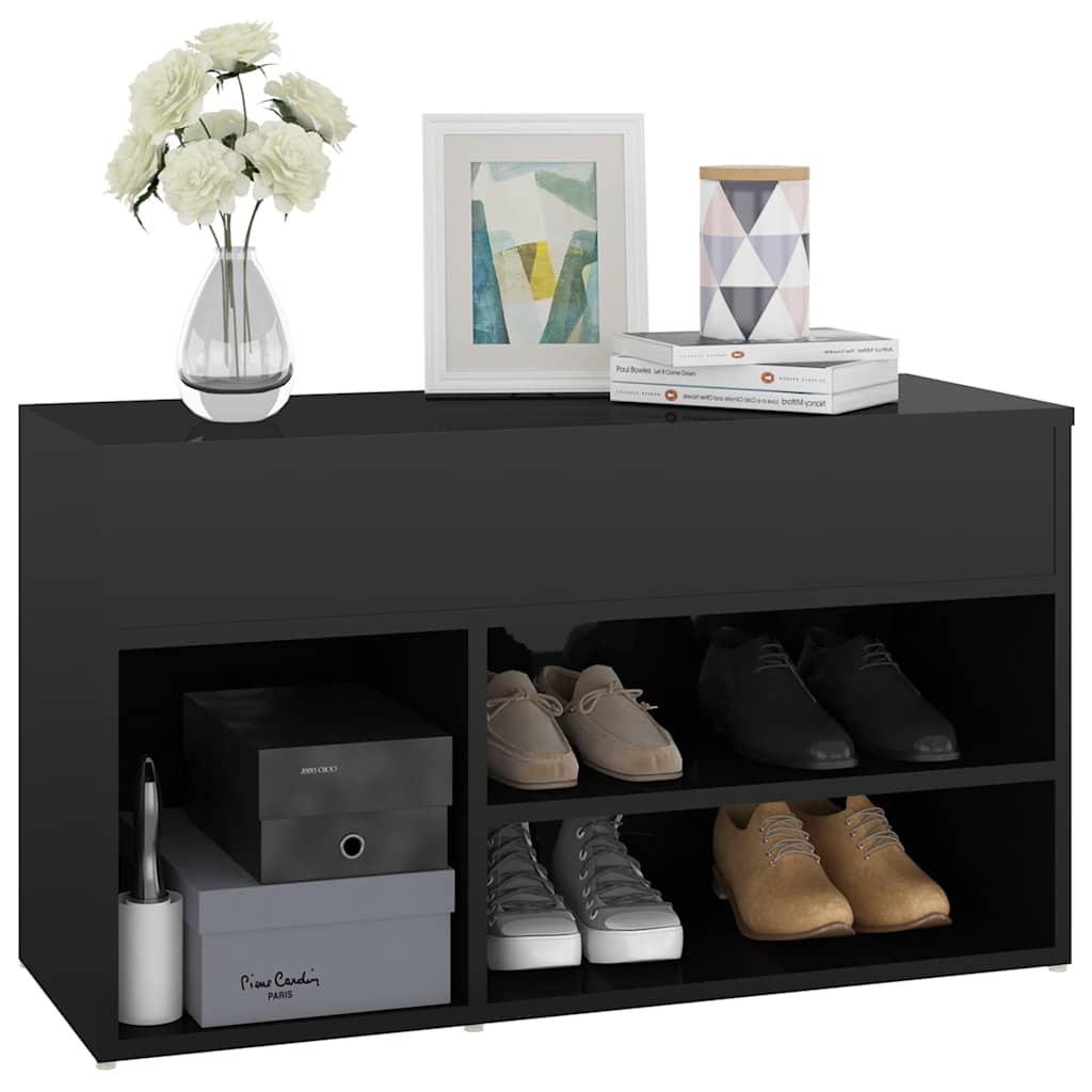 Shoe Bench High Gloss Black 80x30x45 cm Engineered Wood