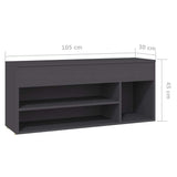 Shoe Bench Grey 105x30x45 cm Engineered Wood - Extra Image
