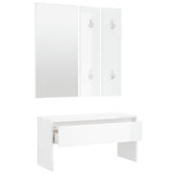 Hallway Furniture Set High Gloss White Engineered Wood - Rear View