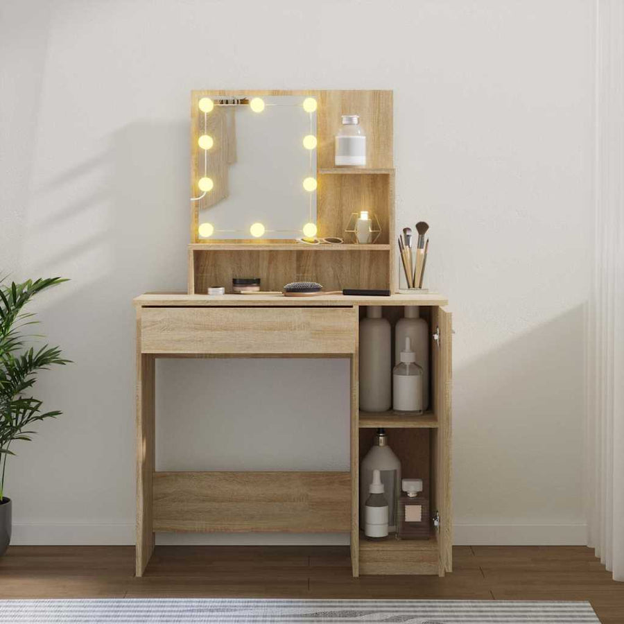 Dressing Table with LED Sonoma Oak 86.5x35x136 cm