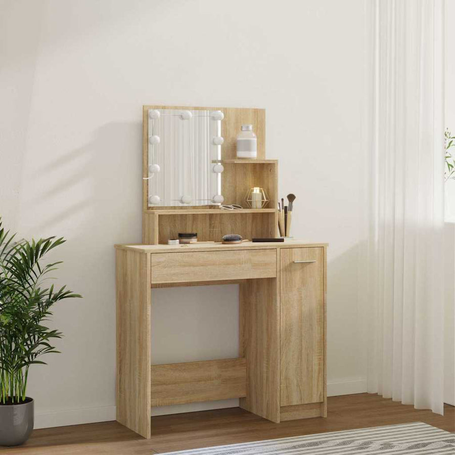 Dressing Table with LED Sonoma Oak 86.5x35x136 cm