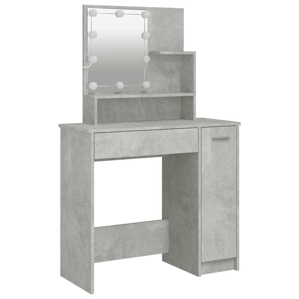 Dressing Table with LED Concrete Grey 86.5x35x136 cm