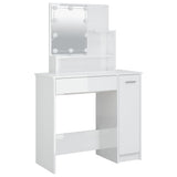 Dressing Table with LED High Gloss White 86.5x35x136 cm - Side View