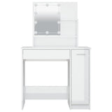 Dressing Table with LED High Gloss White 86.5x35x136 cm - 45-Degree Angle