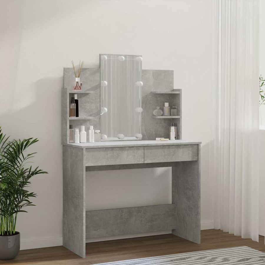 Dressing Table with LED Concrete Grey 96x40x142 cm