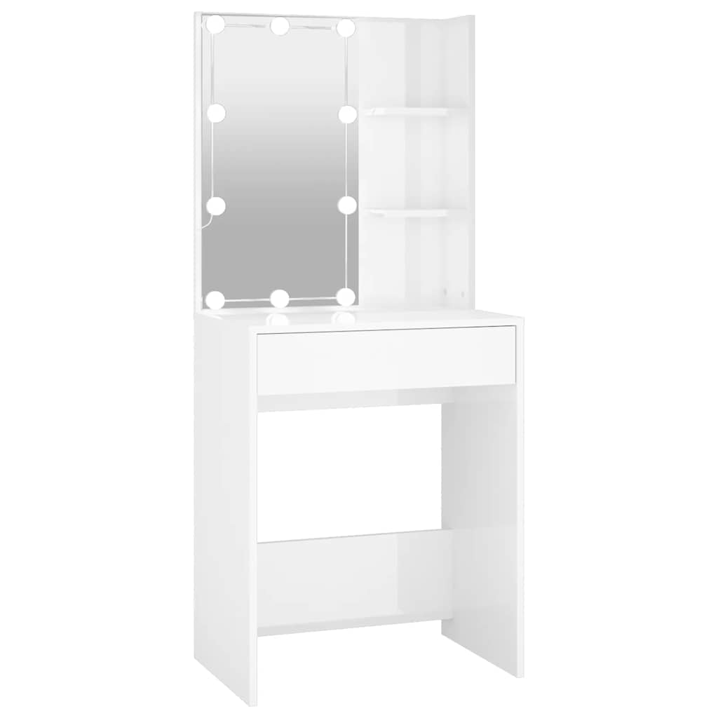Dressing Table with LED High Gloss White 60x40x140 cm
